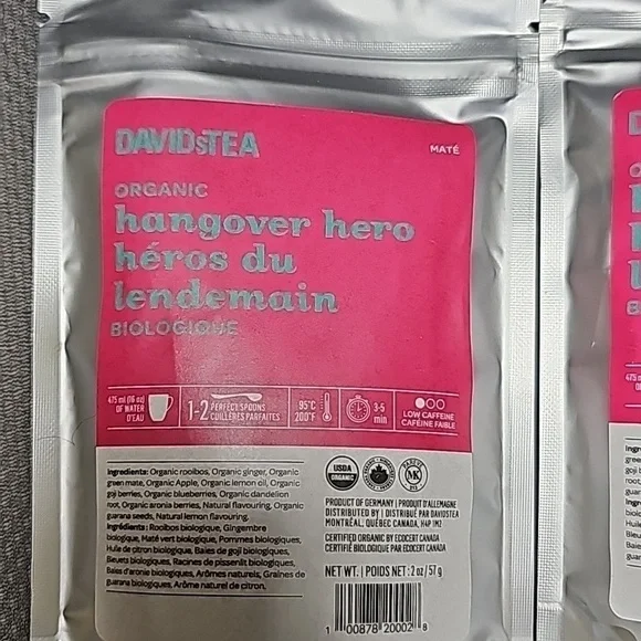 🌿🍋 NEW Hangover Hero by DAVIDsTEA 4oz Rooibos Yerba Maté Low Caffeine Organic